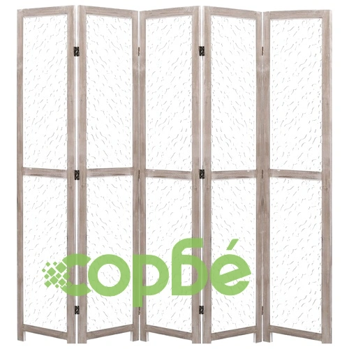 Параван за стая, 5 панела, бял, 175x165 cм, масивна дървесина ➤ топ цена ➤ sorbe.bg
