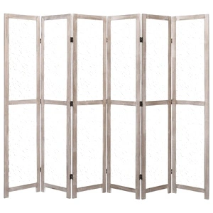 Параван за стая, 6 панела, бял, 210x165 cм, масивна дървесина
