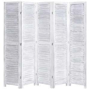 Параван за стая, 5 панела, сив, 175x165 cм, дърво