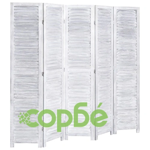 Параван за стая, 5 панела, сив, 175x165 cм, дърво ➤ топ цена ➤ sorbe.bg