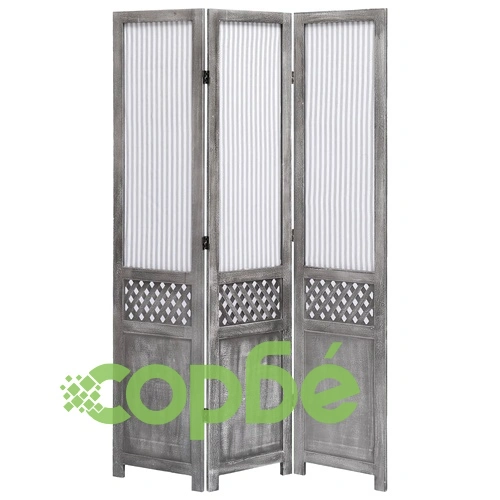 Параван за стая, 3 панела, сив, 105x165 cм, текстил ➤ топ цена ➤ sorbe.bg