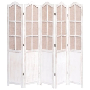 Параван за стая, 5 панела, бял, 175x165 cм, текстил