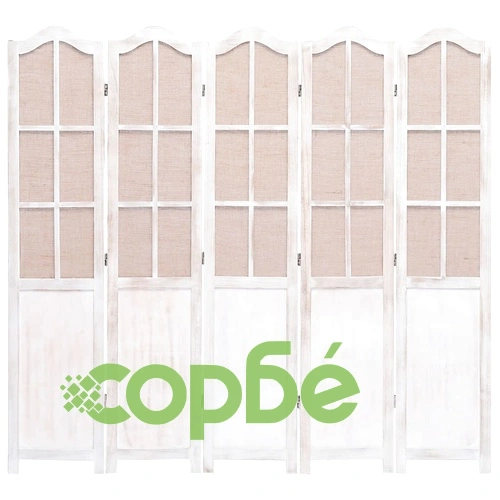 Параван за стая, 5 панела, бял, 175x165 cм, текстил ➤ топ цена ➤ sorbe.bg