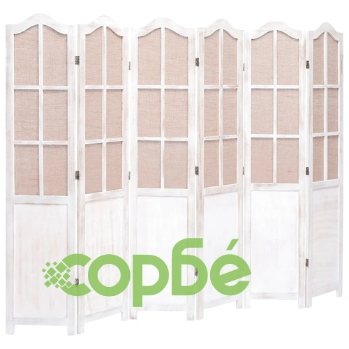 Параван за стая, 6 панела, бял, 210x165 cм, текстил ➤ топ цена ➤ sorbe.bg