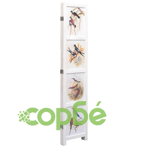 Параван за стая, 3 панела, бял, 105x165 cм, принт птици ➤ топ цена ➤ sorbe.bg