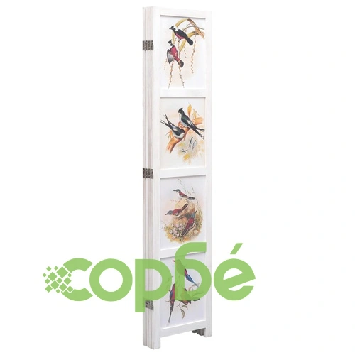 Параван за стая, 4 панела, бял, 140x165 cм, принт птици ➤ топ цена ➤ sorbe.bg