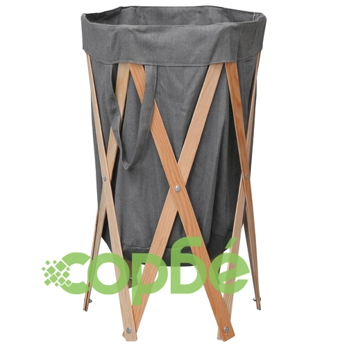 Сгъваем кош за пране, сив, дърво и текстил ➤ топ цена ➤ sorbe.bg
