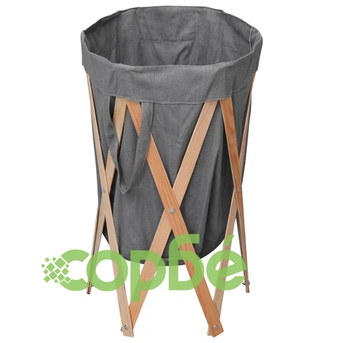 Сгъваем кош за пране, сив, дърво и текстил ➤ топ цена ➤ sorbe.bg