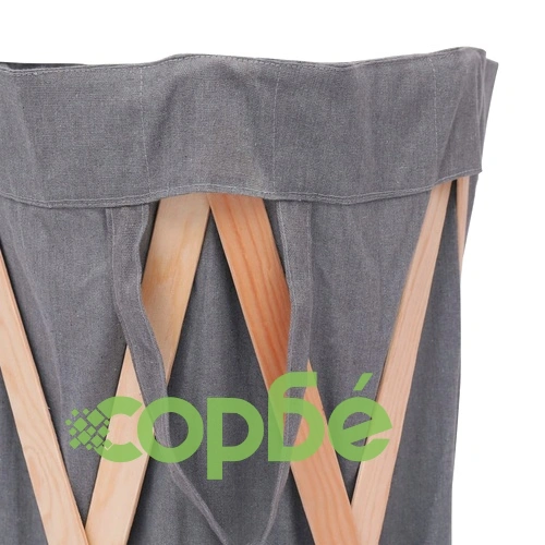 Сгъваем кош за пране, сив, дърво и текстил ➤ топ цена ➤ sorbe.bg