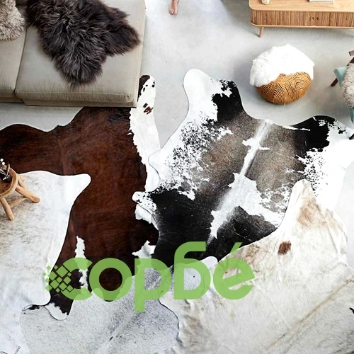 Килим от волска кожа, черно и бяло, 150x170 см ➤ топ цена ➤ sorbe.bg