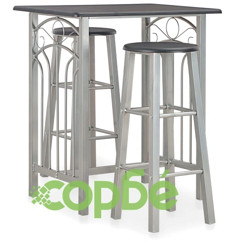 Бар комплект от 3 части, дърво и стомана, черен ➤ топ цена ➤ sorbe.bg