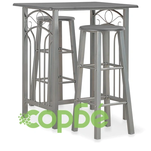 Бар комплект от 3 части, дърво и стомана, антрацит ➤ топ цена ➤ sorbe.bg