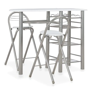 Бар комплект от 3 части с рафтове, дърво и стомана, бял