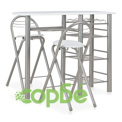 Бар комплект от 3 части с рафтове, дърво и стомана, бял ➤ топ цена ➤ sorbe.bg