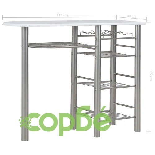 Бар комплект от 3 части с рафтове, дърво и стомана, бял ➤ топ цена ➤ sorbe.bg