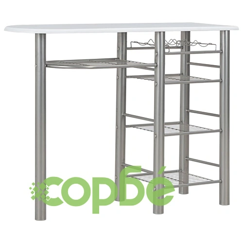 Бар комплект от 3 части с рафтове, дърво и стомана, бял ➤ топ цена ➤ sorbe.bg