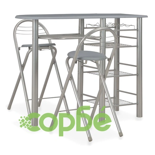 Бар комплект от 3 части с рафтове, дърво и стомана, сив ➤ топ цена ➤ sorbe.bg