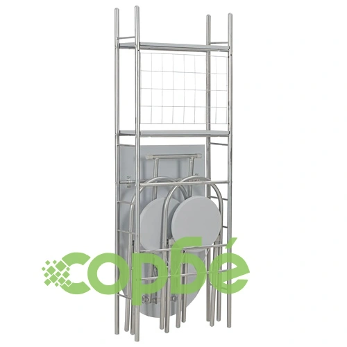 Сгъваем трапезен комплект с рафт, 3 части, МДФ и стомана, сив ➤ топ цена ➤ sorbe.bg