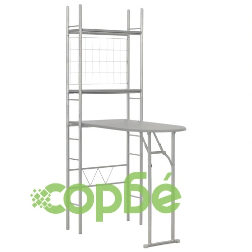 Сгъваем трапезен комплект с рафт, 3 части, МДФ и стомана, сив ➤ топ цена ➤ sorbe.bg