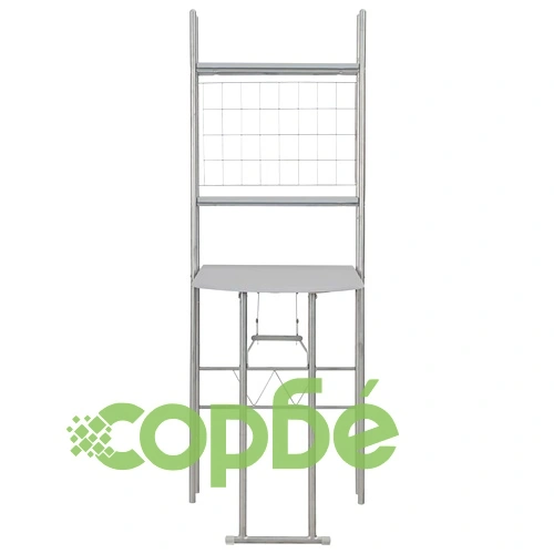 Сгъваем трапезен комплект с рафт, 3 части, МДФ и стомана, сив ➤ топ цена ➤ sorbe.bg