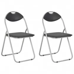 Сгъваеми трапезни столове, 2 бр, черни, изкуствена кожа