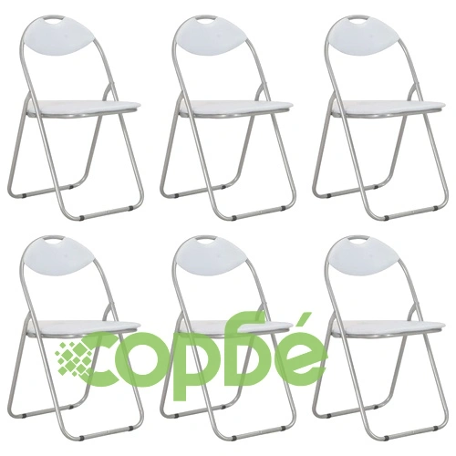 Сгъваеми трапезни столове, 6 бр, бели, изкуствена кожа ➤ топ цена ➤ sorbe.bg