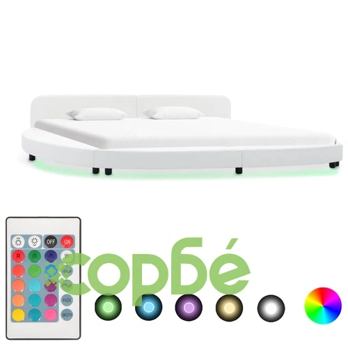 Рамка за легло с LED, бяла, изкуствена кожа, 180x200 cм ➤ топ цена ➤ sorbe.bg