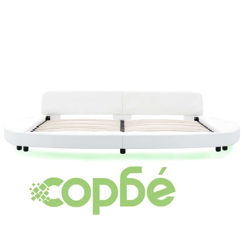 Рамка за легло с LED, бяла, изкуствена кожа, 180x200 cм ➤ топ цена ➤ sorbe.bg