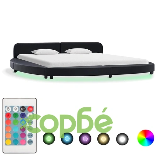 Рамка за легло с LED, черна, изкуствена кожа, 180x200 cм ➤ топ цена ➤ sorbe.bg