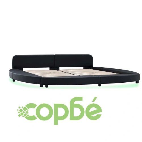 Рамка за легло с LED, черна, изкуствена кожа, 180x200 cм ➤ топ цена ➤ sorbe.bg