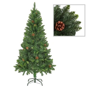 Изкуствено коледно дърво с шишарки, зелено, 150 см 