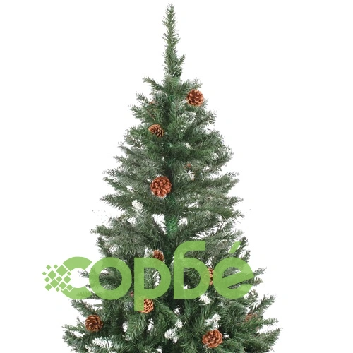 Изкуствено коледно дърво с шишарки и бели връхчета, 210 см  ➤ топ цена ➤ sorbe.bg