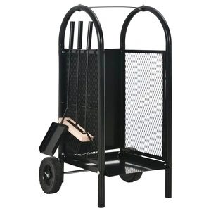 Количка за дърва, черна, 30x35x81 см, стомана