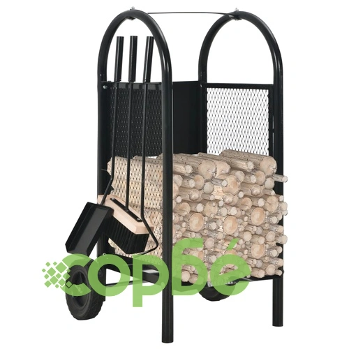 Количка за дърва, черна, 30x35x81 см, стомана ➤ топ цена ➤ sorbe.bg