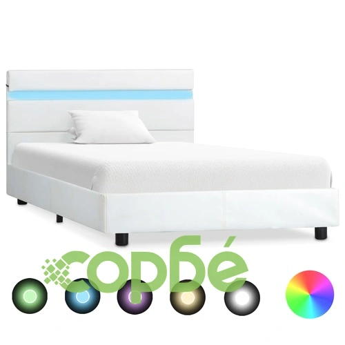 Рамка за легло с LED, бяла, изкуствена кожа, 100x200 cм ➤ топ цена ➤ sorbe.bg
