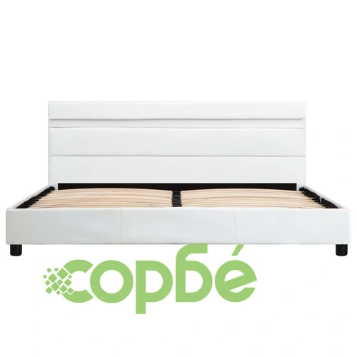 Рамка за легло с LED, бяла, изкуствена кожа, 160x200 cм ➤ топ цена ➤ sorbe.bg