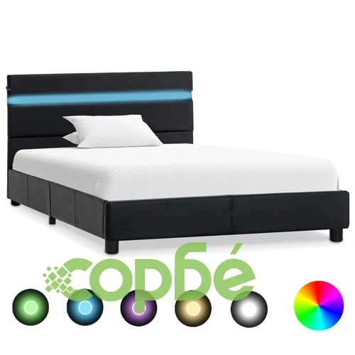Рамка за легло с LED, черна, изкуствена кожа, 90x200 cм ➤ топ цена ➤ sorbe.bg