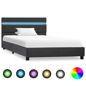 Рамка за легло с LED, сива, изкуствена кожа, 90x200 cм