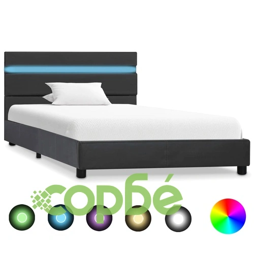 Рамка за легло с LED, сива, изкуствена кожа, 100x200 cм ➤ топ цена ➤ sorbe.bg