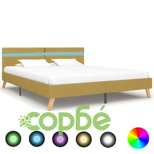 Рамка за легло с LED, зелена, плат, 180x200 см ➤ топ цена ➤ sorbe.bg