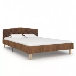 Рамка за легло, кафява, изкуствен велур, 120x200 см