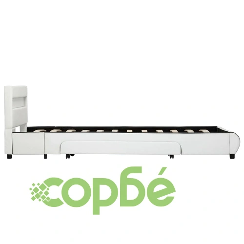 Рамка за легло с LED, бяла, изкуствена кожа, 90x200 cм ➤ топ цена ➤ sorbe.bg