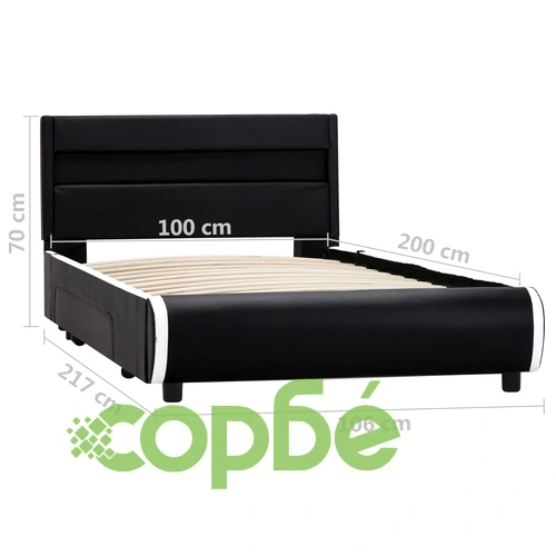 Рамка за легло с LED, черна, изкуствена кожа, 100x200 cм  ➤ топ цена ➤ sorbe.bg