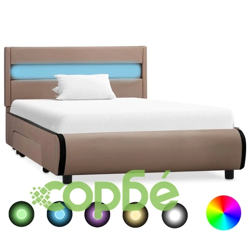 Рамка за легло с LED, капучино, изкуствена кожа, 90x200 cм  ➤ топ цена ➤ sorbe.bg