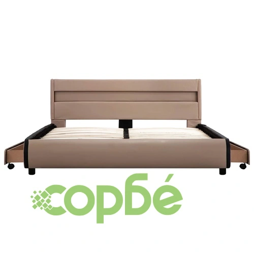 Рамка за легло с LED, капучино, изкуствена кожа, 140x200 cм  ➤ топ цена ➤ sorbe.bg
