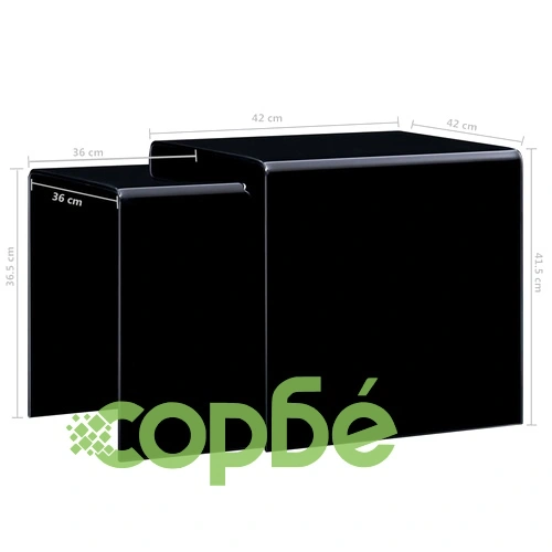 Стифиращи кафе маси 2 бр черни 42x42x41,5 см закалено стъкло  ➤ топ цена ➤ sorbe.bg