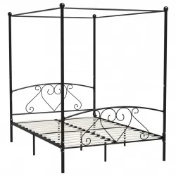 Рамка за легло с балдахин, черна, метал, 140x200 cм 
