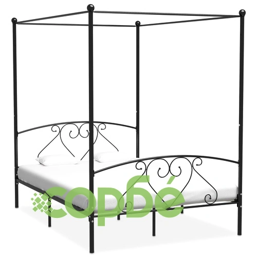 Рамка за легло с балдахин, черна, метал, 160x200 см  ➤ топ цена ➤ sorbe.bg