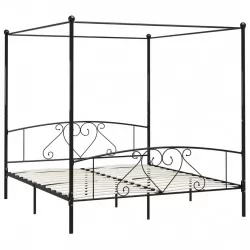 Рамка за легло с балдахин, черна, метал, 180x200 cм 