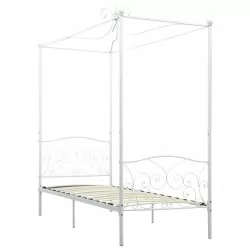 Рамка за легло с балдахин, бяла, метал, 90x200 cм